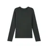 Primavera y Otoño Nuevo Producto Delgado Lana Tencel Suave Ceroso Cuello Redondo Camiseta Base Ajustada Manga Larga Camiseta Top de Mujer