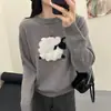 Suéter Grueso Gris de Dibujos Animados para Mujer Otoño e Invierno, Nuevo Estilo Invierno 2025, Camiseta Básica de Punto de Alta Gama Estilo Perezoso