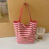 Bolsa Tote Rayada de Bloques de Color Casual Estilo Artístico de Nicho Más Vendida en Corea Bolsos de Hombro de Doble Cara con Ambiente Dulce y Relajado para Mujer