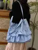 Bolso de Lona Estilo Universitario para Chicas Bolso Tote de Hombro Nuevo de Moda 2025 Estilo Coreano Bolsa de Encaje de Gran Capacidad