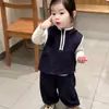 Ropa infantil estilo coreano, conjunto de sudadera para niñas 2026 primavera y otoño, chaleco con capucha casual para bebé, pantalones deportivos casuales para niños