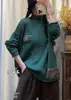 Suéter de algodón para mujer, holgado, talla grande, cuello semialto, oculta imperfecciones corporales, para otoño, con parches estilo étnico, no hace bolitas, suéter de punto para usar como capa base