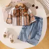 Comercio Exterior Transfronterizo Otoño Nuevo Traje para Niña Chaqueta de Manga Larga Color Café con Pantalones Conjunto de Dos Piezas