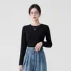 Camiseta lisa de manga comprida com gola redonda para mulheres, blusa básica de outono slim fit, simples e versátil, alta elasticidade, top justo