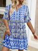 Vestido de verano 2025 con cuello en V y estampado bohemio de Amazon para mujer, comercio exterior transfronterizo europeo y americano
