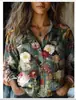 Fábrica de Origem 1688 Camisa Feminina Estampa de Flor de Ameixa Vintage Modelagem Solta Gola Reversível Blusa para o Dia a Dia Exclusiva para Vendas Transfronteiriças