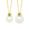 Collares de Plata Pura 925 para Pareja con un Toque de Lujo, Presentando Cadena para Clavícula de Bambú con Jade Hetian y Colgante de Bambú con Hebilla de Paz