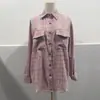 Roupas Europeias e Americanas Femininas Transfronteiriças 2025 Nova Camisa Amazon Outono e Inverno Moda Casual Camisa de Bolso Xadrez Solta para Mulheres