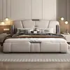 Cama de lujo en piel para dormitorio principal, cabecero tapizado estilo italiano, cama con almacenamiento de elevación a gas, cama doble moderna minimalista, cama de lujo para boda
