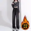 Jeans de Pierna Ancha Forrados de Polar para Mujer 2024 Tendencia Combinan con Todo Nuevas Explosiones Pantalones Rectos Estrechos de Cintura Alta de Invierno