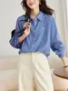 Camisa de Mujer con Rayas Bordadas de Manga Larga, Nuevo Estilo Otoño 2026, Textura Ligeramente Arrugada, Estilo Francés, Top Casual Elegante para el Trabajo