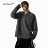 Camiseta de manga longa com padrão espinha de peixe texturizado para homens, estilo retrô americano de outono, moderna, modelagem solta, tamanho grande, top casual com gola henley