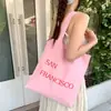 Bolsa de Lona Estampada com Letras Estilo Preguiçoso Coreano para Mulheres, Bolsa de Ombro Dopamina de Grande Capacidade, Bolsa de Lona para o Trabalho de Verão, Tendência