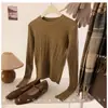 Elegante Suéter de Punto Ajustado con Cuello Redondo y Hombros Rectos para Mujer, Otoño e Invierno, Prenda Base Suave y Acogedora de Alta Gama