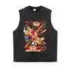 Camiseta de manga corta de venta directa de fábrica con estampados de anime y manga, corte holgado, talla grande, estilo retro desgastado