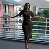 Comércio exterior novo Amazon Europeu e Americano vestido estrela com verão gola redonda manga curta temperamento malha quadril feminino