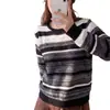 Suéter de punto clásico retro a rayas para mujer, nuevo modelo 2026, camiseta básica de manga larga con cuello redondo, adecuado tanto para usar solo como en capas, suéter de moda