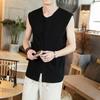 Camisa regata de algodão e linho masculina de verão estilo chinês cor sólida fivela traje Tang fina camisa chinesa uma geração de cabelo