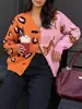 Cárdigan con Botones, Estilo Europeo y Americano Transfronterizo, Abrigo de Otoño e Invierno, Bloques de Color, Suéter de Punto Jacquard con Estampado de Leopardo, Suéter Navideño