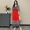 Vestido de Verano con Escote en V de Rayón de Manga Corta Estilo Étnico Tailandés para Vacaciones en la Isla Atuendo de Xishuangbanna Vestido de Viaje