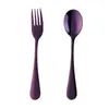 Venta al por mayor del fabricante Juego de tres piezas de cuchillo, tenedor y cuchara de acero inoxidable 304 con mango redondo, Juego de tenedor y cuchara lindo de estilo simple con revestimiento de titanio