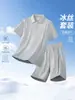 Conjunto de Seda Ice Modal Algodão Antibacteriano 10A Masculino Verão Manga Curta Camisa Polo Casual Esportivo Conjunto de Duas Peças