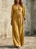 Amazon 2026 Otoño Estilo Nuevo Europeo y Americano Encaje Cuello en V Cintura Ajustada con Lazo Manga de Campana Tres Cuartos Vestido Casual de Vacaciones