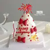 Hola 2026 Decoración de Pastel de Fuegos Artificiales de Año Nuevo Acrílico Topper Rojo Lazo de Cuero 3D Adorno de Nochevieja