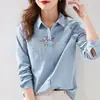 Camisa Bordada de Algodão Puro de Manga Longa para Mulheres 2023 Primavera Nova Moda Bordada Versátil Camisa Branca para Mulheres