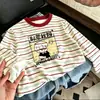 Camiseta de manga larga a rayas de retazos de algodón puro para niños, nuevo estilo primavera y otoño, camiseta básica elegante y holgada para niños