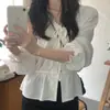 Camisa de encaje de manga larga con cordones de un solo botón, elegante, de estilo lady, de alta gama para otoño, para mujer, de Dongdaemun, Corea