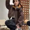 Jaqueta de Algodão com Capuz Estilo Esportivo Simples Bolso Grande Inverno Feminino Nova Chegada Versátil Solta Emagrecedora Jaqueta Color Block Top