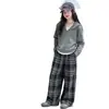 Conjunto Casual de Primavera y Otoño para Niñas, Nuevo Estilo 2026 para Niños Mayores, Sudadera Falsa de Dos Piezas y Pantalones de Cuadros, Conjunto Casual de Dos Piezas para Otoño