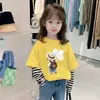 Camiseta de Algodão Puro Manga Longa para Meninas, Falsa Peça Dupla, Novo Estilo Coreano Manga Longa, Camiseta Básica de Outono e Inverno para Crianças Maiores