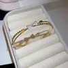 Rica no Estilo Coreano! Pulseira Aberta de Zircônia em Camada Dupla Estilo Francês Gentil Design de Nicho Joia de Mão