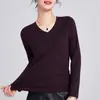 Camiseta de Manga Larga con Cuello en V LyocellTencel 2026 Primavera Nueva Azul Oscuro Adelgazante Ligera para Mujer