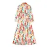 Vestido de verano para mujer estilo europeo y americano 2022, manga larga con cinturón, estampado 6964