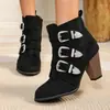 Botas de Moda Femininas Europeias e Americanas 2026 Outono/Inverno Novo Clássico Versátil Salto Alto Bico Fino Decoração com Fivela de Couro