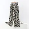 Estilo Chino Retro Verano Nueva Llegada Retro Floral Cintura Alta Pierna Recta Estampado Caída Adelgazante Versátil Algodón Seda Pantalones de Pierna Ancha