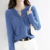 26 otoño nuevo cárdigan de lana de cuello redondo para mujer, chaqueta corta, cárdigan de punto liso, prenda exterior versátil
