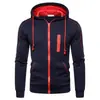 Sudadera con capucha de cremallera completa y bloques de color para hombre, superventas transfronteriza, con cordón en la capucha y bolsillos con cremallera, ropa de hombre en stock