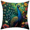 Transfronterizo Temu Amazon Nuevo Estilo Hermoso Pavo Real Funda de Almohada de Lino Cojín Decorativo para Sofá Etiquetado y Dropshipping