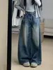 Jeans vintage casual, lavado, com aspecto desgastado, corte solto, para mulheres baixinhas com corpo em formato de pera, calça reta de perna larga, modeladora e valorizadora