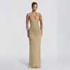 Elegante vestido largo de punto de verano estilo europeo y americano, comercio exterior, moda de alta gama, cintura alta, corte ajustado, cuello halter