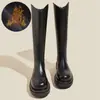 Botas Botas Femininas 2024 Novo Outono e Inverno Solado Grosso Forrado com Lã Meia-Panturrilha Botas Altas Botas de Cavaleiro Botins