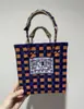 Cesta de Legumes Colorida Cesta de Plástico Tecida Xadrez Fresco Bolsa de Mão Bolsa de Palha Tecida Casual Padrão Xadrez Bolsa de Praia à Beira-Mar