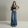 Jeans de campana negros de tiro alto elásticos en cuatro direcciones para mujer, ajuste holgado, adelgazantes, cubren la cadera, modernos y versátiles, talla juvenil naranja