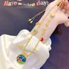 Nuevo Accesorio de Otoño Cadena de Suéter Collar con Corazón de Melocotón, Flor de Loto y Mariposa de Doble Cara para Mujer