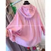 Tamanho Extra Grande 120kg Estilo Coreano Elegante Cor Sólida Casual com Capuz Proteção Solar Camisa de Verão Solta Fina para Mulheres Plus-Size