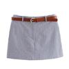 Pantalones Falda de Verano a Rayas Ajustados de Nuevo Estilo para Mujer, Estilo Europeo y Americano, Modernos y Casuales, con Cinturón